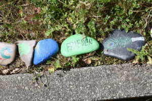 Schülerinnen und Schüler der fünften und sechsten Klassen hatten einige Steine bemalt. Bild: Marienschule